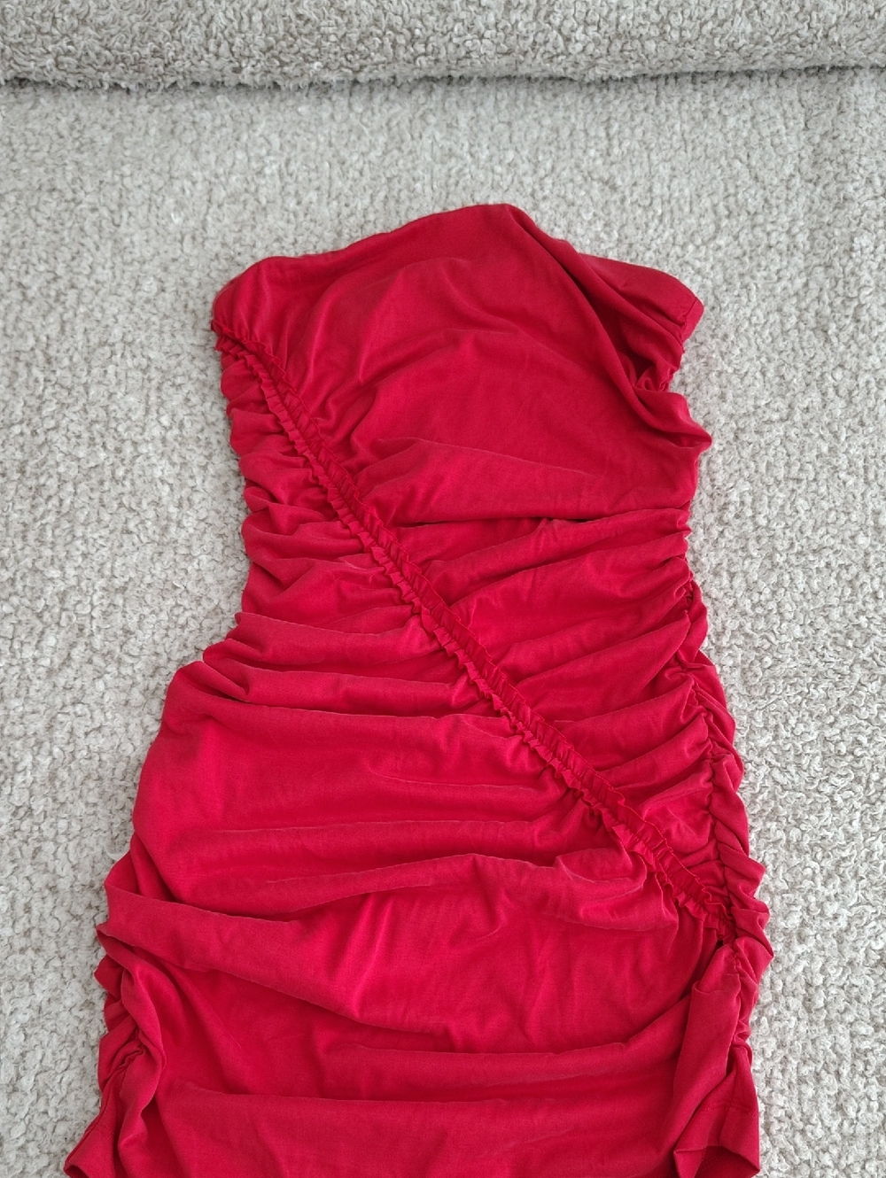 Anthropologie Red Strapless Ruched Dress
